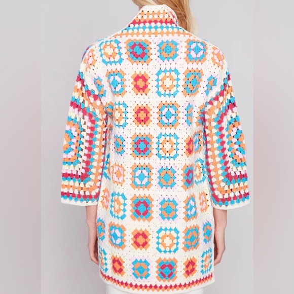 Charlie B Long Color Block Crochet Cardigan Colorful Long Sleeves Size XS/S NEW - Picture 13 of 15